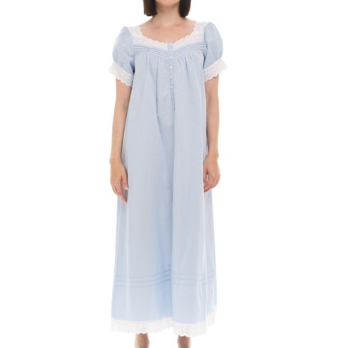 ADR Women's Cotton Nightgown Amelia Short Sleeve Lace Trim Button Up Long Vintage Night Dress Gown - image 1 of 4