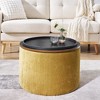 Sapphtopaz 2-Piece Set Round Storage Ottoman Bench, Equipped with a Drum Shaped Small Stool, Upholstered Chenille Ottoman with Desktop Panel - 2 of 4