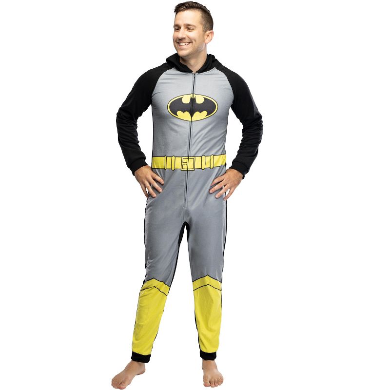 DC Comics Mens' Superhero Character Hooded Union Suit Footless Pajamas Costume, 2 of 4