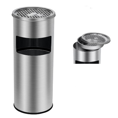 4.5 Gallon Trash Can, 17L Stainless Steel Commercial Garbage Bin with Lid & Removable Inner Bucket, Metal Waste Container and Ashtray