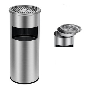 4.5 Gallon Trash Can, 17L Stainless Steel Commercial Garbage Bin with Lid & Removable Inner Bucket, Metal Waste Container and Ashtray - 1 of 4