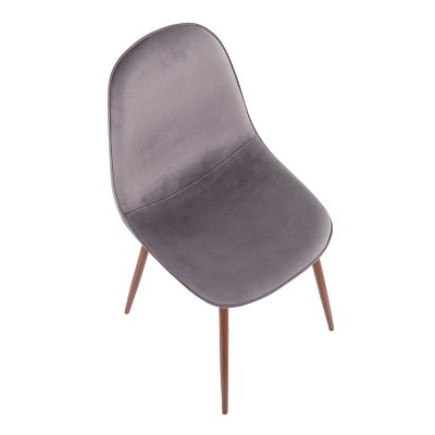 Set of 2 Walnut and Grey Velvet Upholstered Dining Chairs