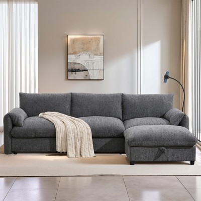 TiramisuBest 130"/96.5" Modular L Shape Chenille Sectional with Folding Table, 2 Armrest Pillows and Free Movement Ottoman, Chenille-5 Seat/4 Seat