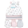 Hudson Baby Infant Girls Cotton Cap and Scratch Mitten Set, Pink Gray Floral, 0-6 Months - 2 of 4