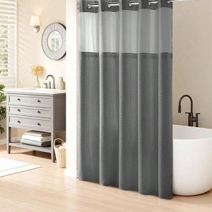 Heavyweight Grey Waffle Weave Shower Curtain with Snap - in Liner - 71Wx 74H, Hotel Grade, Spa - Like Bath Curtain, Gray - 1 of 4