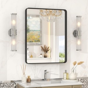 KIOTEE Rectangular Aluminum Alloy Framed and Tempered Glass Wall Bathroom Vanity Mirror in Matte Black - 1 of 4