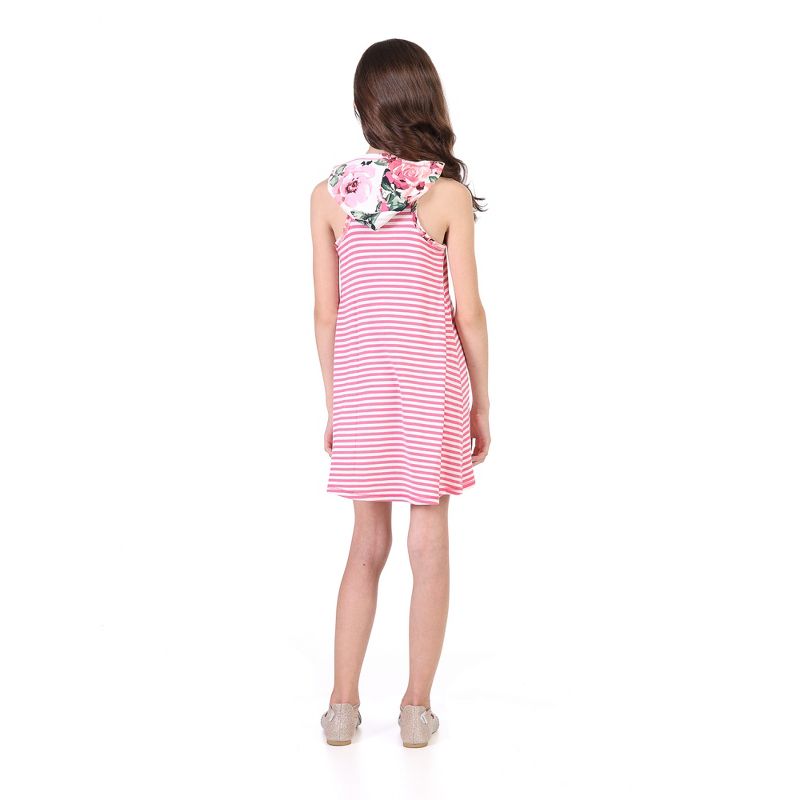 24seven Comfort Apparel Pink Sleeveless Knee Length Hooded Girls Dress, 3 of 5