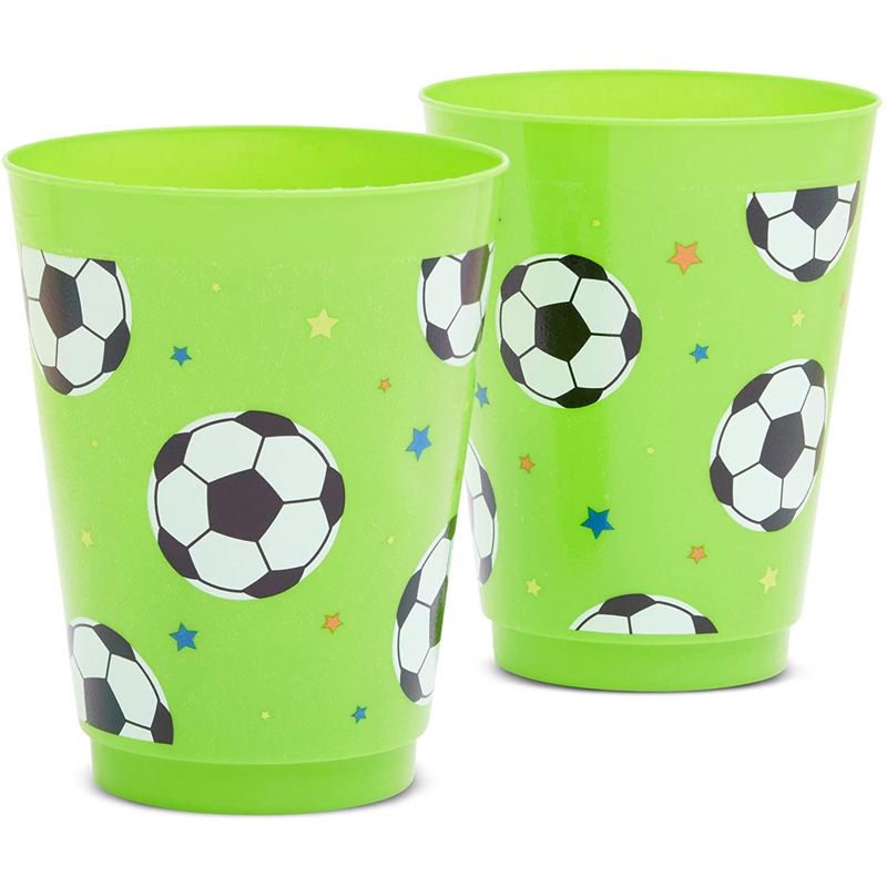 Blue Panda 16 Packs Soccer Ball Themed Reusable Plastic Cups for Kids Birthday Party Parties Supplies, Green, 3 of 7