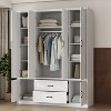 Famapy Modern Minimalist/Vintage Industrial 6-Door Wardrobe,Armoire with 2 Drawers,Hanging Rod,Bedroom & Closet Storage Center,White/Brown - 2 of 4