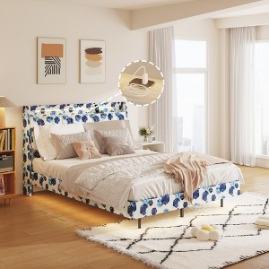 NicBex King/Queen Floating Bed Frame with LED Light and Charging Station,Headboard with Hidden Storage Space,No Box Spring Needed,Blue - 1 of 4
