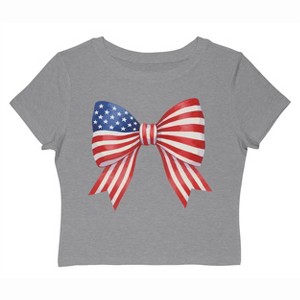 Rerun Island Women's American Bow Americana 4Th Of July Short Sleeve Graphic Cotton Baby Tee - Athletic Heather 3X - 1 of 4