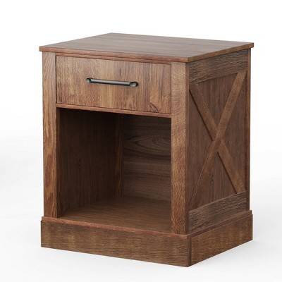 Costway Nightstand With Drawer And Shelf Rustic Wooden Bedside Table ...