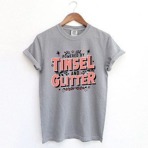 Simply Sage Market Women's Powered By Tinsel And Glitter Short Sleeve Garment Dyed Tee - 1 of 4