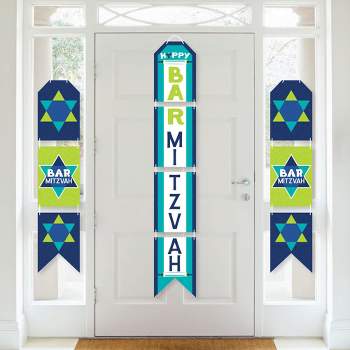 Big Dot of Happiness Blue Bar Mitzvah - Hanging Vertical Paper Door Banners - Boy Party Wall Decoration Kit - Indoor Door Decor