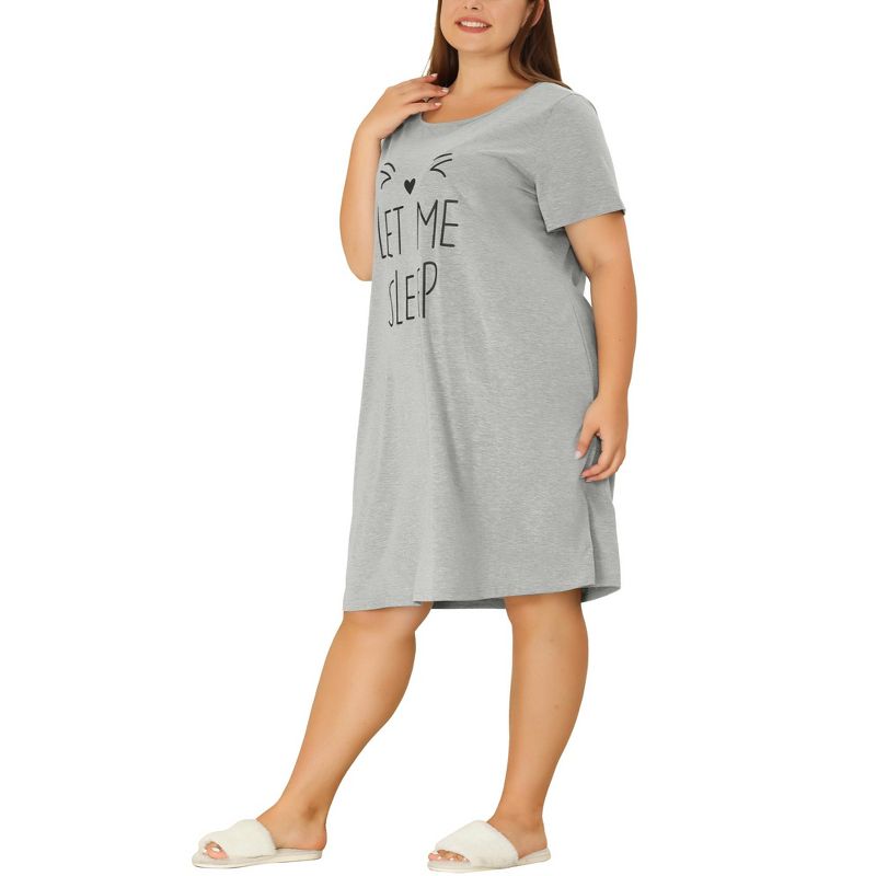 Agnes Orinda Women's Plus Size Prints Short Sleeves Lounge Nightgowns, 2 of 6