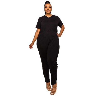L I V D Women's Gineva V Neck Pocket Jumpsuit