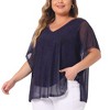 Agnes Orinda Women's Plus Size Short Sleeve V Neck Double Layers Mesh Blouses - 2 of 4