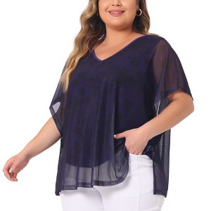 Agnes Orinda Women's Plus Size Short Sleeve V Neck Double Layers Mesh Blouses - 1 of 4