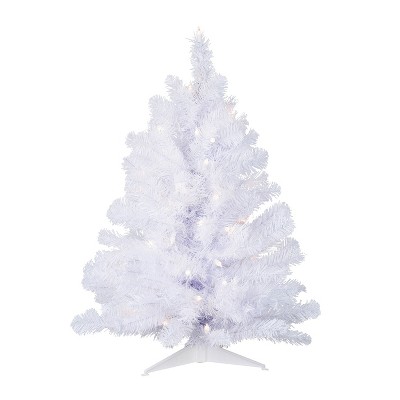 Vickerman Crystal White Spruce 2 Foot Artificial Prelit Christmas Tree with Clear Lights and Plastic Tree Stand for Holiday Season