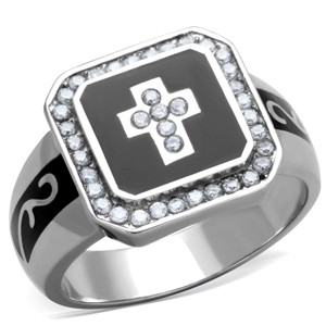 Slickblue Cross Ring for Women, Octagon Stainless Steel Face, Clear CZ Frame, Polished Finish, Silver, size 5-10 - 1 of 4