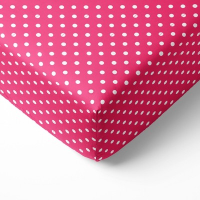 Bacati - Fuschia Pin Dots 100 percent Cotton Universal Baby US Standard Crib or Toddler Bed Fitted Sheet