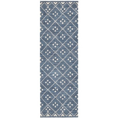 Indigo and White Diamond Pattern Wool Rug 2' x 3'
