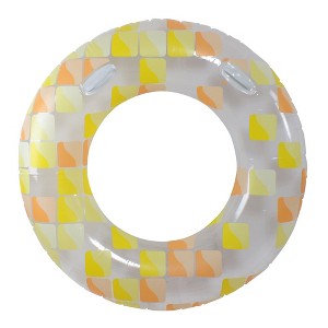 Pool Central 47" Geometric Mosaic Inflatable 1-Person Swimming Pool Inner Tube Ring with Handles - Yellow/Orange - 1 of 4