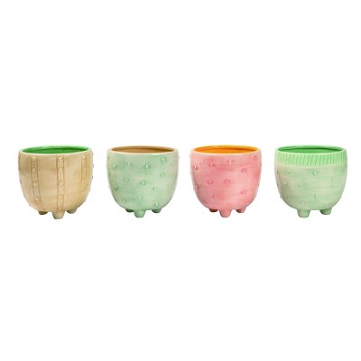 Transpac Medium Ceramic Footed Planter with Drainage Stylish Patterned Home Decor for Spring Planting