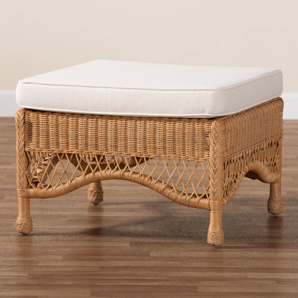 bali & pari Brooklyn Braided Rattan Ottoman Stool Light Honey - thumbnail 3