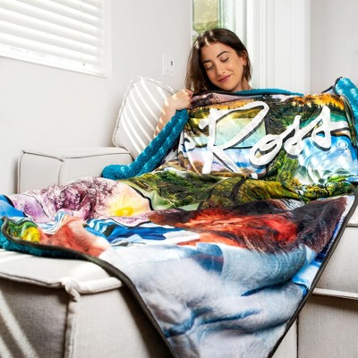 Bob Ross Oversized Fleece Sherpa Throw Blanket with Art Prints