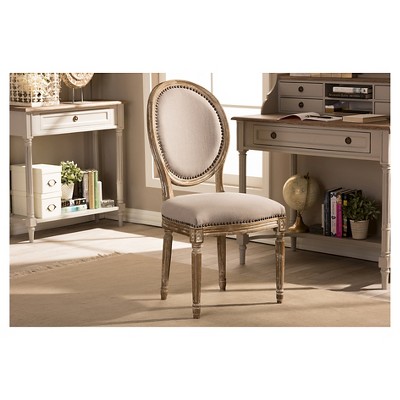 Clairette Beige Microfiber and Birch Wood Traditional French Accent Chair