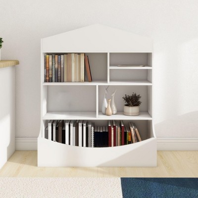 Image of Kids Bookshelf and Toy Storage, 4-Tier Wooden Open Toys&Books Display Organizer,Bookshelf with Storage for Playroom, Bedroom, Living Room, Nursery