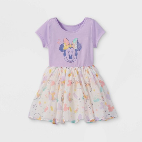 Toddler Girls Gray & Pink Tulle Minnie Mouse & Mickey Sweatshirt Dress 