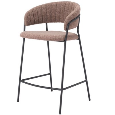 HomeRoots Set of Two 26" Brown and Black Shearling and Steel Low Back Counter Height Bar Chairs