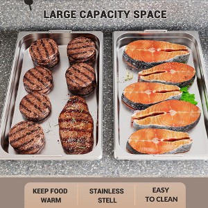 6 Pack Full Size Stainless Steel Hotel Pans,2 Inch Deep 20.9x12.8 Inch Steam Table Food Storage Containers for Buffet,Party, Restaurants with Handles - 1 of 4