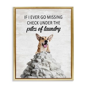 Stupell Industries Piles Of Laundry Dog Black Framed Floater Canvas Wall Art - 1 of 4