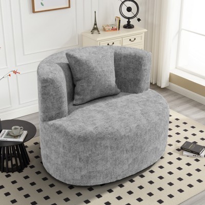 Huxxion 360° Modern Swivel Accent Chair, Upholstered Round Chair with Pillow, Round Reading Chair for Living Room, Bedroom, Gray