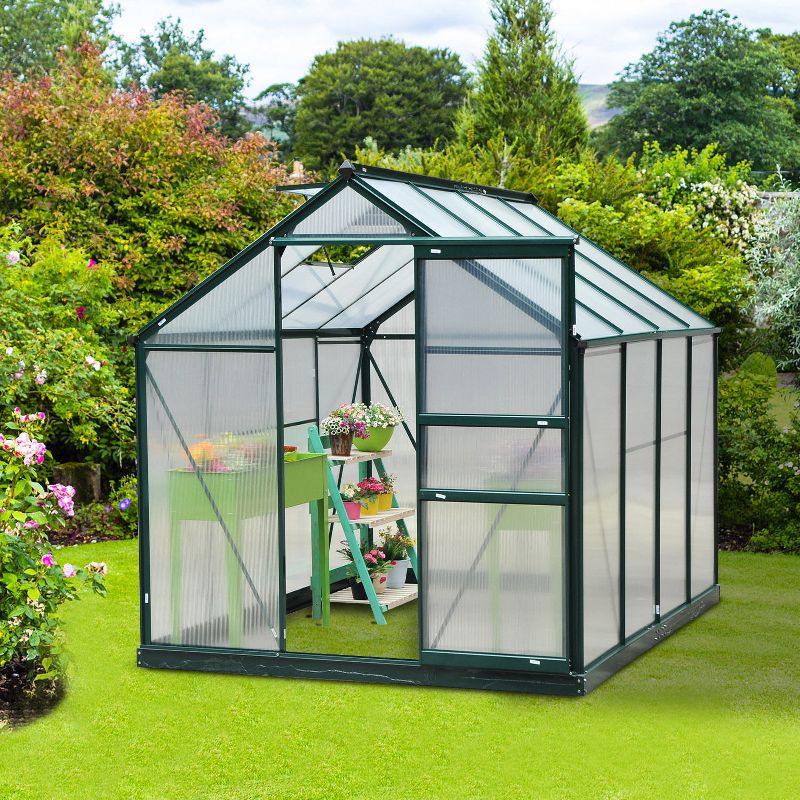 Outsunny 6.2' x 8.3' x 6.6' Polycarbonate Greenhouse, Heavy Duty Outdoor Aluminum Walk-in Green House Kit with Vent & Door for Backyard Garden, Green, 3 of 13