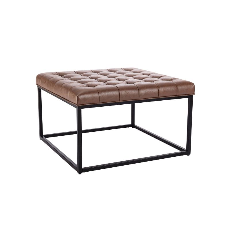 28" Square Button Tufted Metal Ottoman - WOVENBYRD, 3 of 13