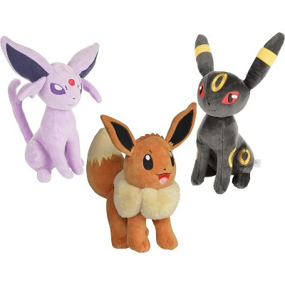Pokemon 8 Inch, Evee Espeon & Umbreon Plush Stuffed Animals, 3-Pack - Eevee Evolution - Gift for Kids Ages 2+