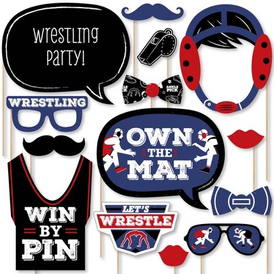 Big Dot of Happiness Own the Mat - Wrestling - Birthday Party or Wrestler Party Photo Booth Props Kit - 20 Count