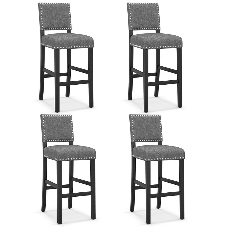 Tangkula Upholstered Bar Stool Set of 4 30" Bar Height Stools w/ Solid Rubber Wood Legs Gray, 1 of 11