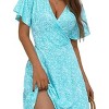 Coolmee Women's Summer Boho Floral Sundress Short Sleeve Wrap V Neck A-Line Midi Dress - 2 of 3