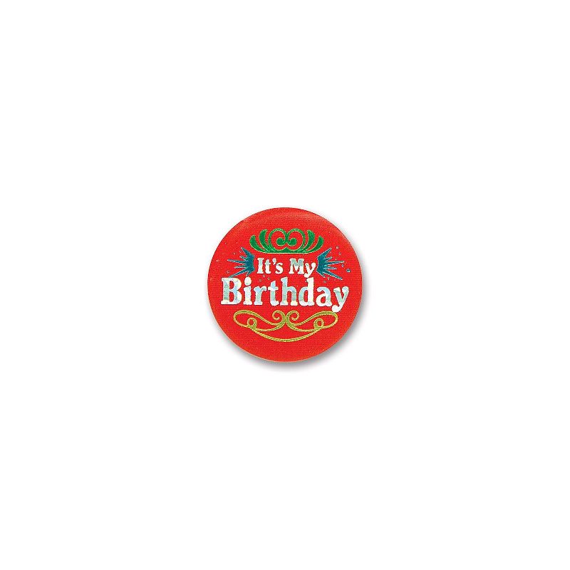 Beistle 2" It's My Birthday Satin Button Red 6/Pack BN191, 1 of 2