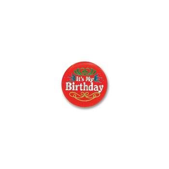 Beistle 2" It's My Birthday Satin Button Red 6/Pack BN191