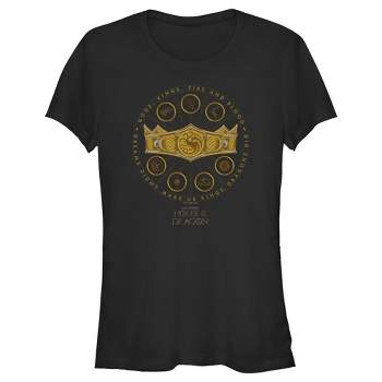 Juniors Womens Game of Thrones: House of the Dragon Gods Kings Fire and Blood Crown Logo T-Shirt