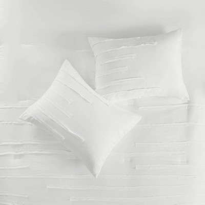 White Microfiber Queen 8-Piece Comforter Set with Gathered Embellishment