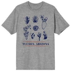 Elevation 7573 Tuscon Arizona Desert Plants and Animals Men's Heather Gray Short Sleeve Crew Neck Tee - 1 of 3