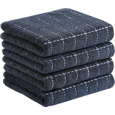 4-Pack Cotton Terry Kitchen Towels, Checkered Designed Soft and Super Absorbent Dish Towels, 13x28 inches