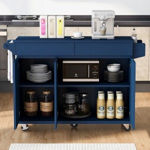 Rolling Kitchen Island, with Spice Rack, Towel Rack, Open Side Racks, Power Outlet and Storage Drawers, Multiple Design Styles and Color Combinations - 1 of 4
